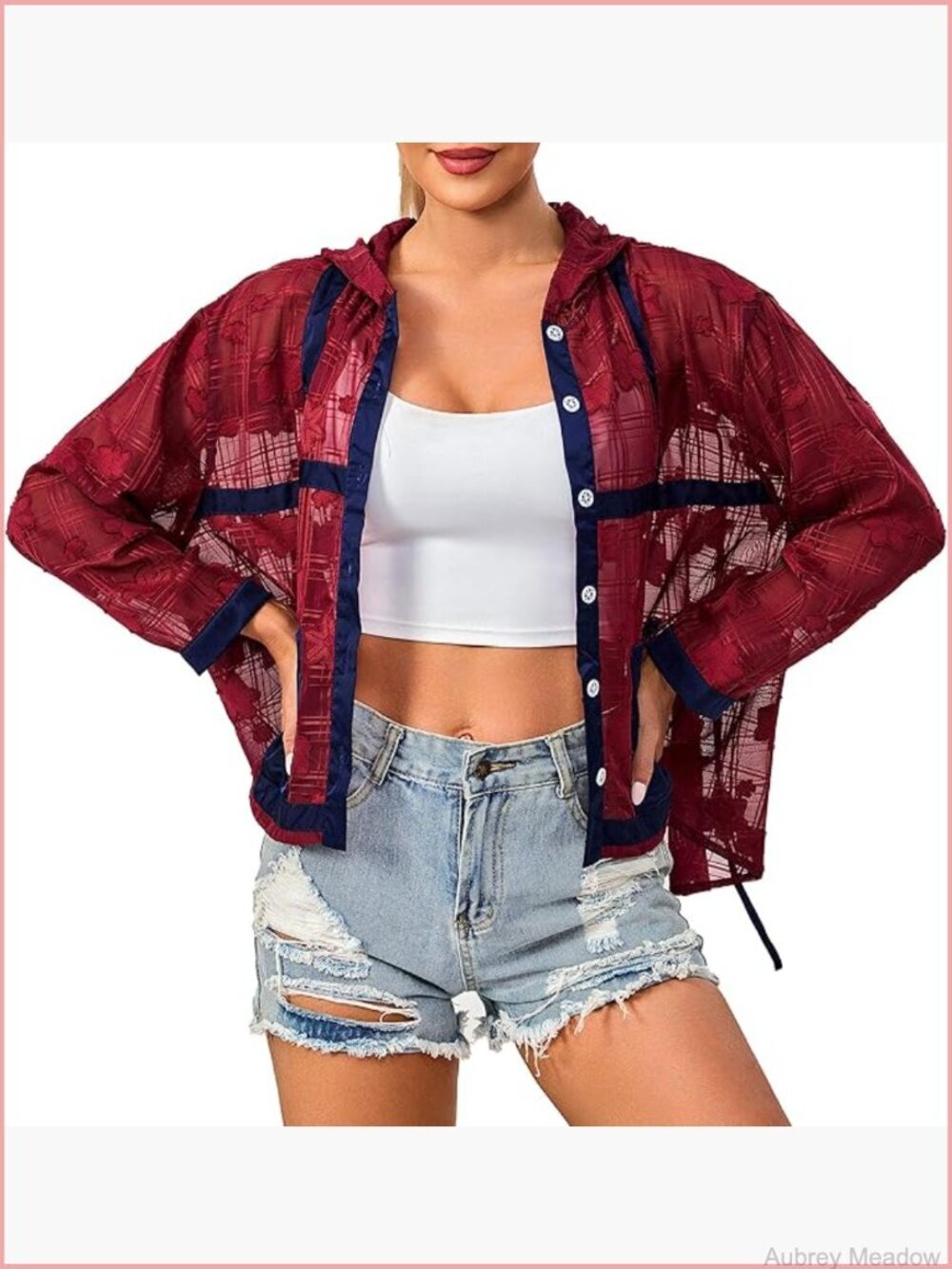 Women's Sheer Mesh Hooded Bomber Jacket Long Sleeve Lightweight See Through